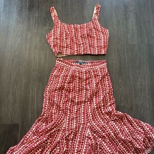 Eva Franco Red and White Patterned Skirt Set NWT